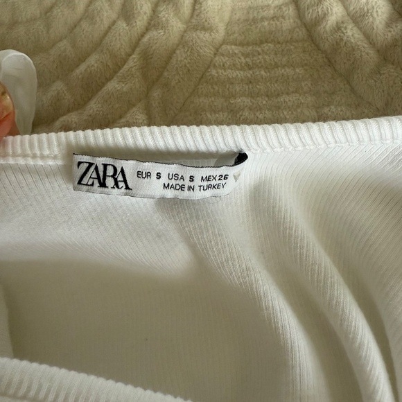 Zara S | White Ribbed Bodysuit with Double Ruffle Sleeves - Picture 4 of 6